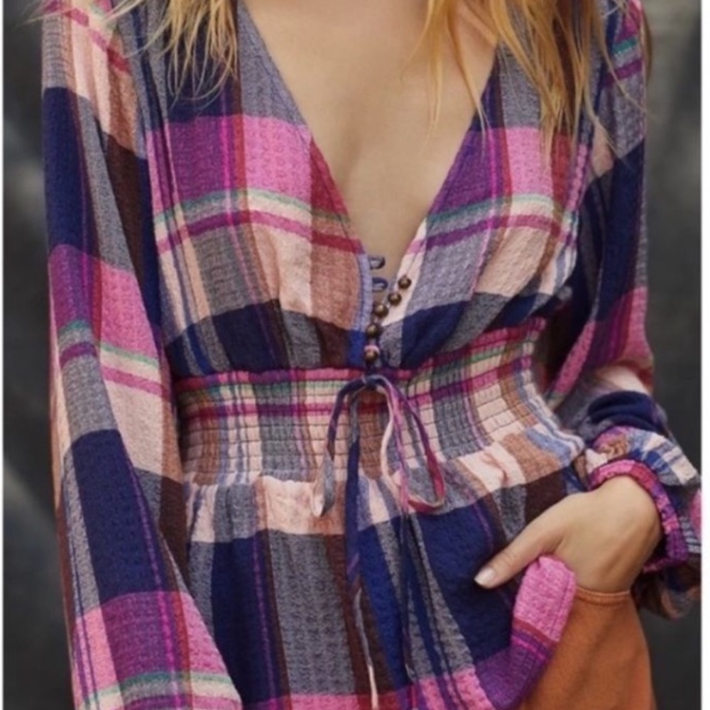 Anthropologie Plaid Long-Sleeve Blouse